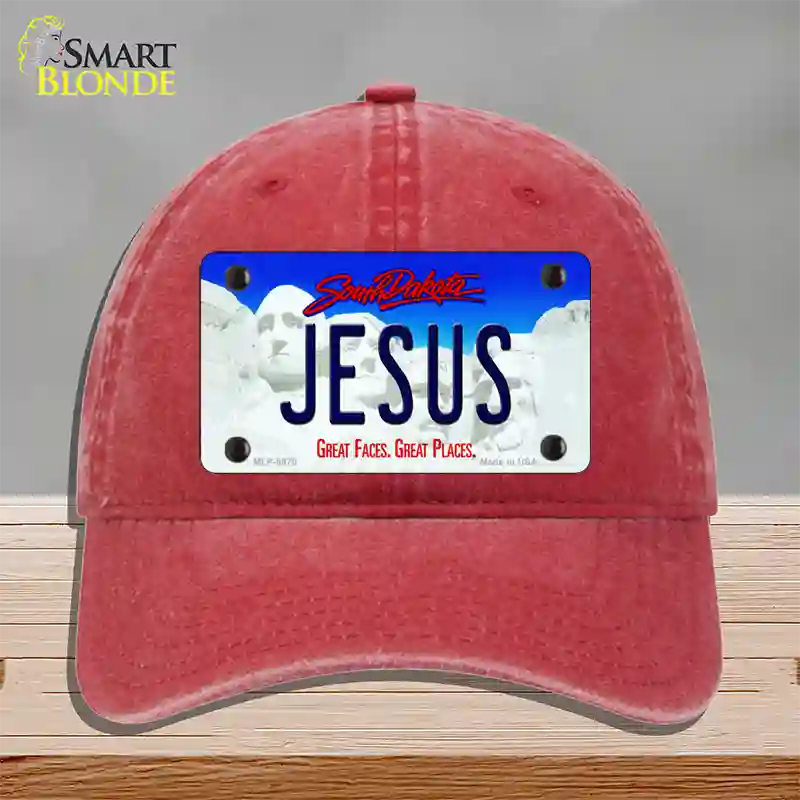 Jesus South Dakota Novelty License Plate Hat Unconstructed Cotton / Red