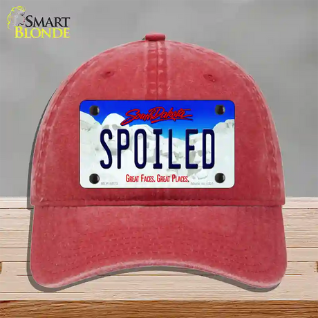 Spoiled South Dakota Novelty License Plate Hat Unconstructed Cotton / Red