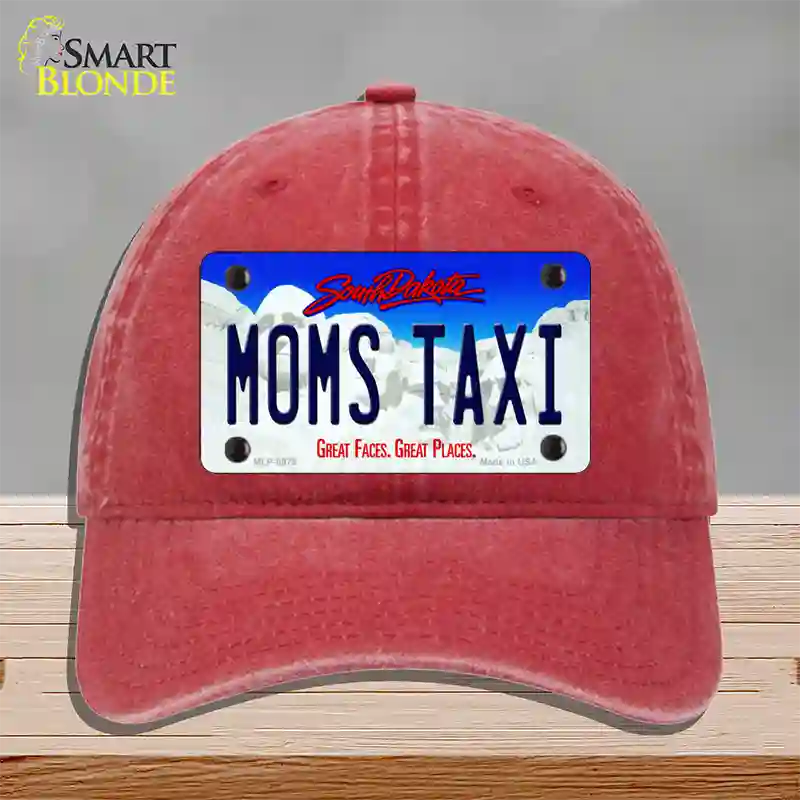 Moms Taxi South Dakota Novelty License Plate Hat Unconstructed Cotton / Red