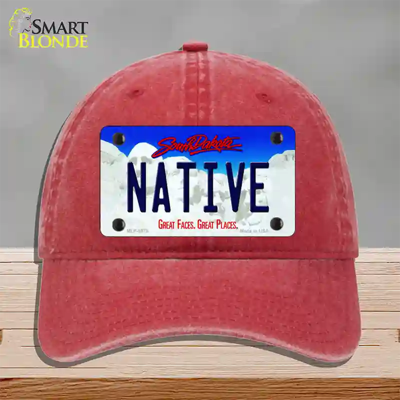 Native South Dakota Novelty License Plate Hat Unconstructed Cotton / Red