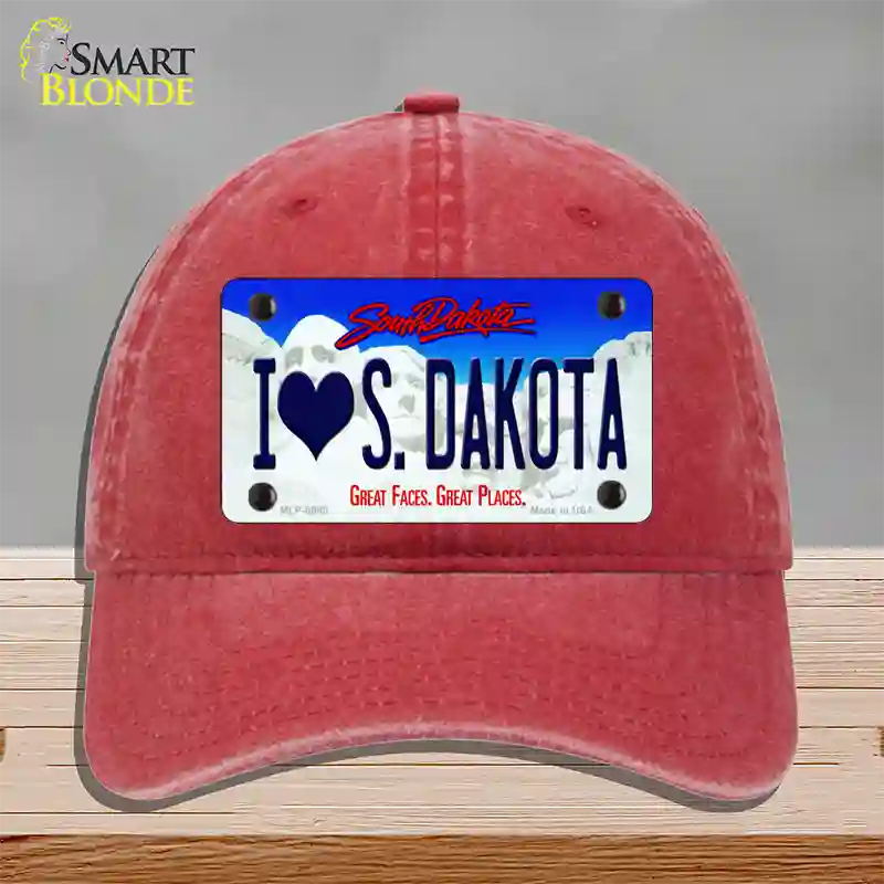 I Love South Dakota Novelty License Plate Hat Unconstructed Cotton / Red