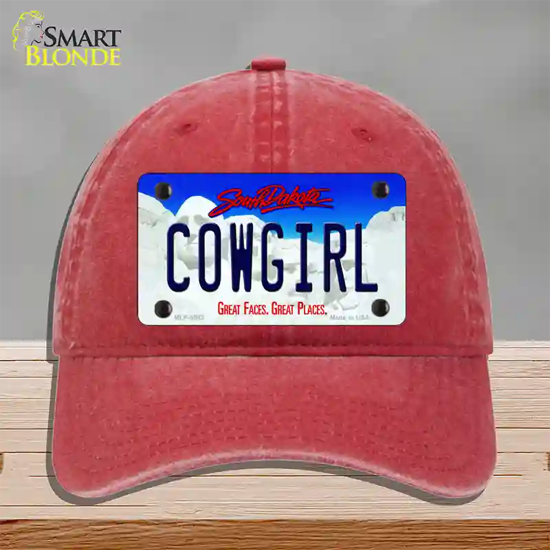 Cowgirl South Dakota Novelty License Plate Hat Unconstructed Cotton / Red