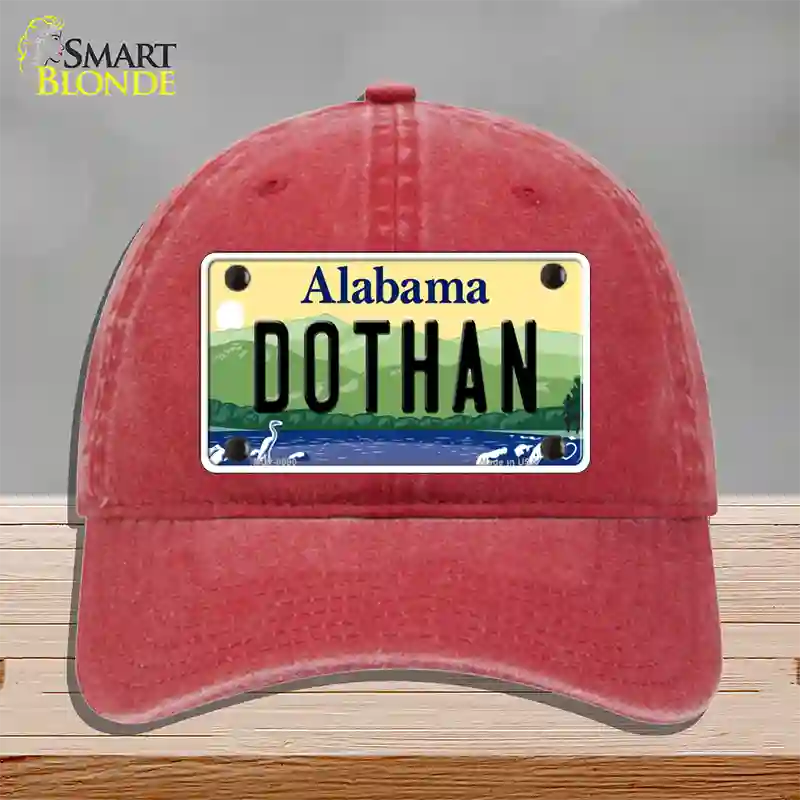 Dothan Alabama Novelty License Plate Hat Unconstructed Cotton / Red