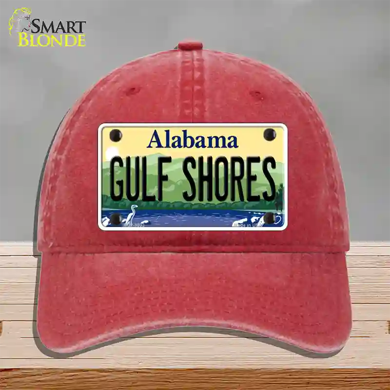 Gulf Shores Alabama Novelty License Plate Hat Unconstructed Cotton / Red