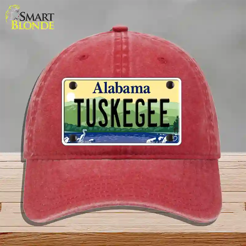 Tuskegee Alabama Novelty License Plate Hat Unconstructed Cotton / Red