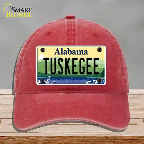 Tuskegee Alabama Novelty License Plate Hat Unconstructed Cotton / Red