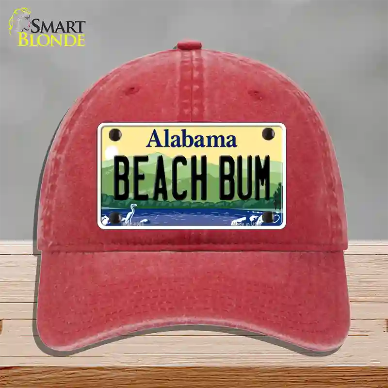 Beach Bum Alabama Novelty License Plate Hat Unconstructed Cotton / Red