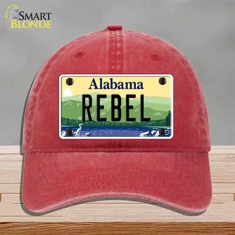 Rebel Alabama Novelty License Plate Hat Unconstructed Cotton / Red