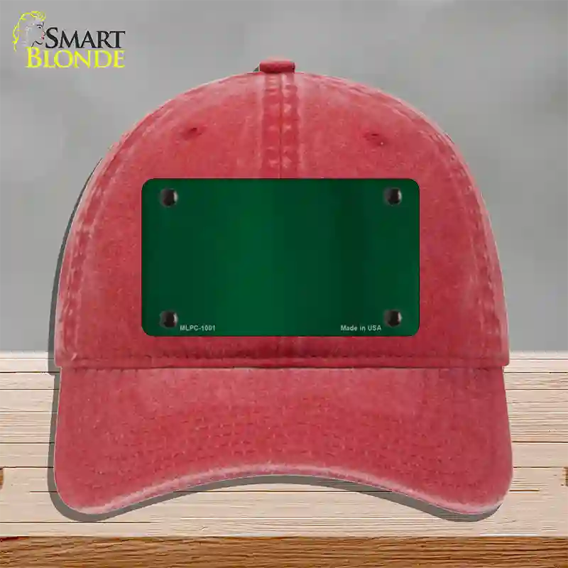 Green Metallic Solid Novelty License Plate Hat Unconstructed Cotton / Red