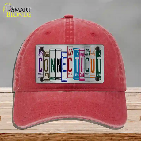 Connecticut License Plate Art Novelty License Plate Hat Unconstructed Cotton / Red