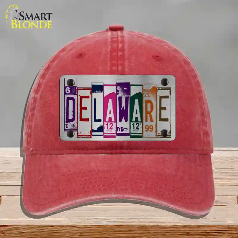 Delaware License Plate Art Novelty License Plate Hat Unconstructed Cotton / Red