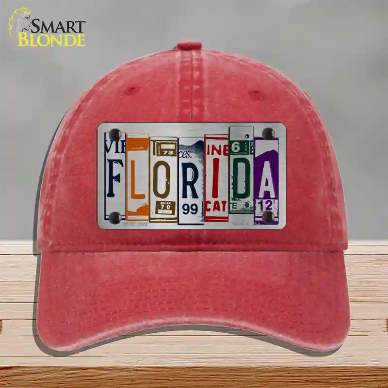 Florida License Plate Art Novelty License Plate Hat Unconstructed Cotton / Red