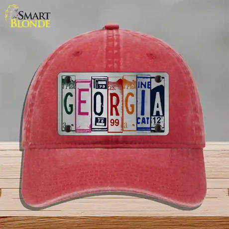 Georgia License Plate Art Novelty License Plate Hat Unconstructed Cotton / Red