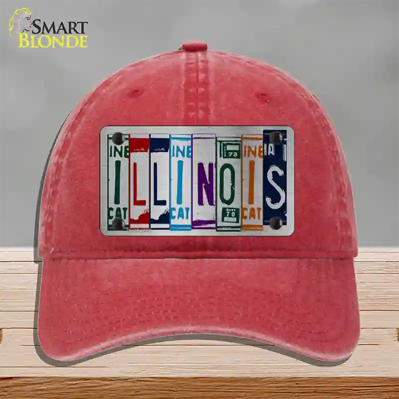 Illinois License Plate Art Novelty License Plate Hat Unconstructed Cotton / Red