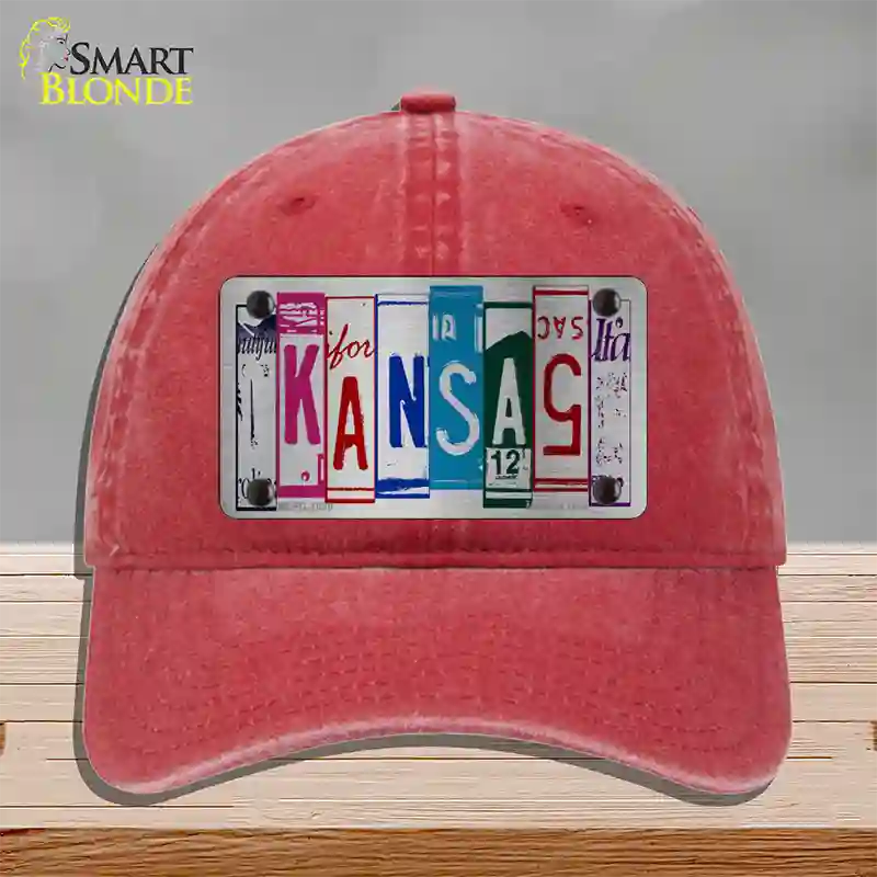 Kansas License Plate Art Novelty License Plate Hat Unconstructed Cotton / Red