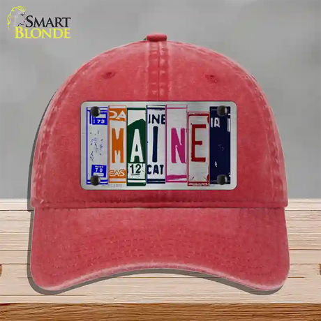 Maine License Plate Art Novelty License Plate Hat Unconstructed Cotton / Red