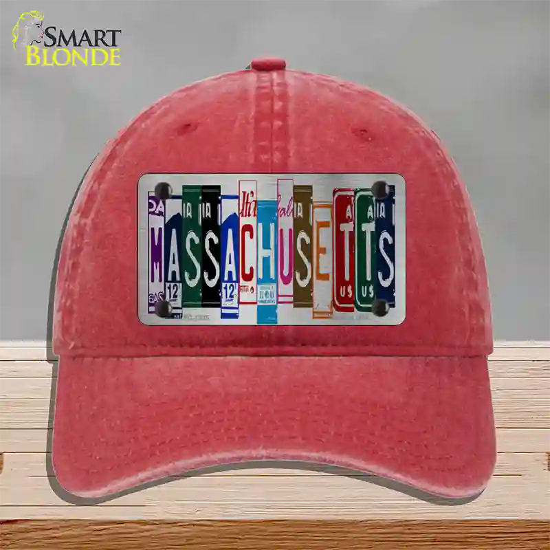 Massachusetts License Plate Art Novelty License Plate Hat Unconstructed Cotton / Red