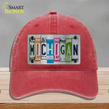 Michigan License Plate Art Novelty License Plate Hat Unconstructed Cotton / Red