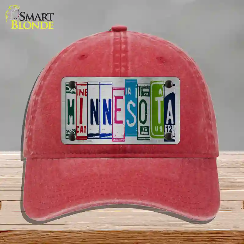 Minnesota License Plate Art Novelty License Plate Hat Unconstructed Cotton / Red