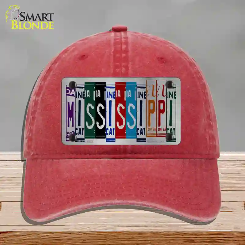 Mississippi License Plate Art Novelty License Plate Hat Unconstructed Cotton / Red