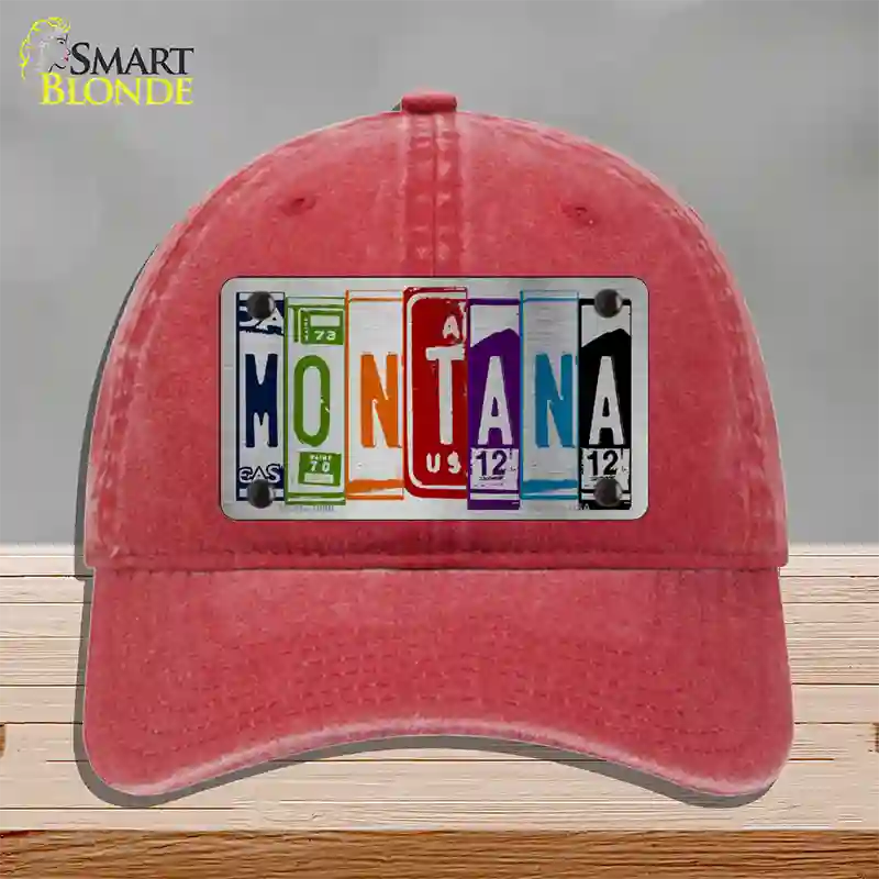 Montana License Plate Art Novelty License Plate Hat Unconstructed Cotton / Red