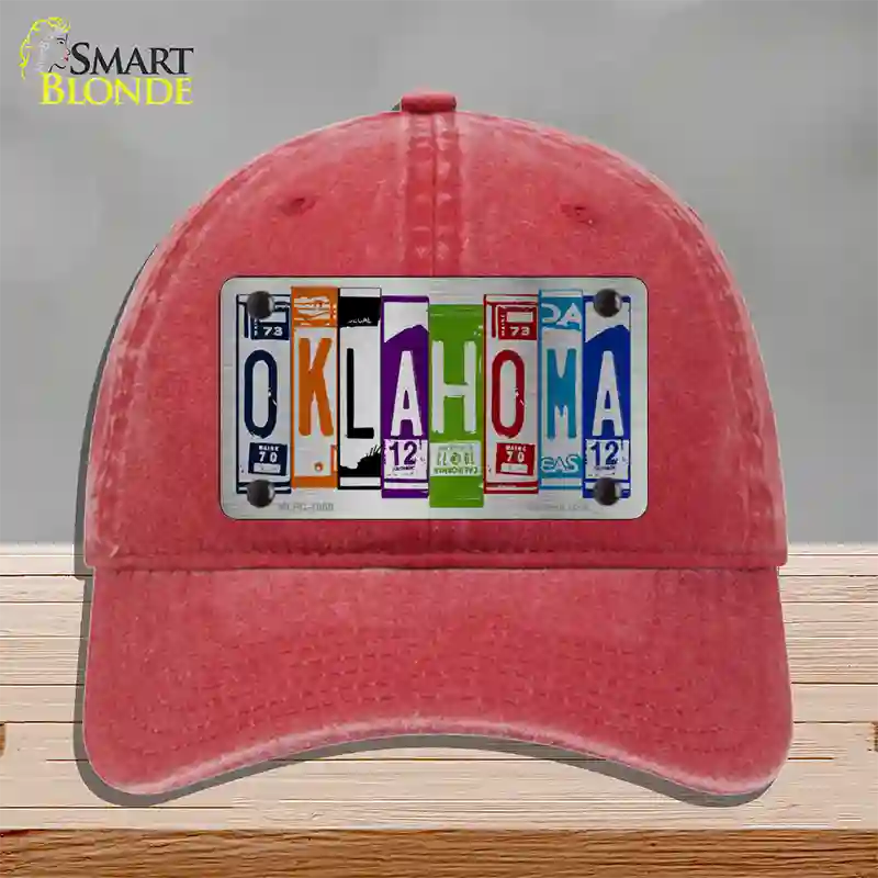 Oklahoma License Plate Art Novelty License Plate Hat Unconstructed Cotton / Red