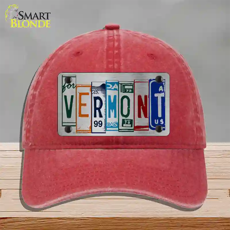 Vermont License Plate Art Novelty License Plate Hat Unconstructed Cotton / Red