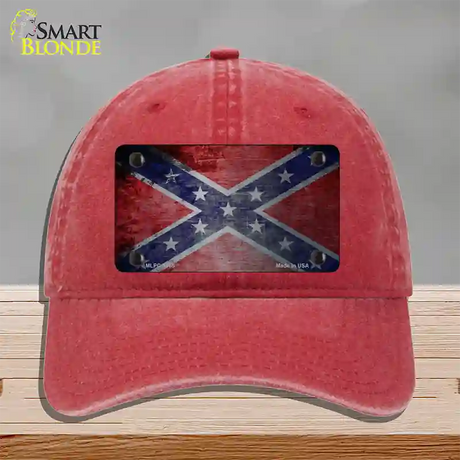 Confederate Flag Scratched Chrome Novelty License Plate Hat Unconstructed Cotton / Red