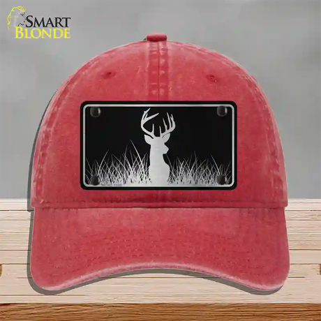 Deer Black Brushed Chrome Novelty License Plate Hat Unconstructed Cotton / Red