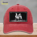 Rooster Black Brushed Chrome Novelty License Plate Hat Unconstructed Cotton / Red