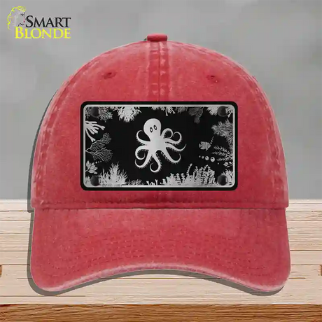 Octopus Black Brushed Chrome Novelty License Plate Hat Unconstructed Cotton / Red