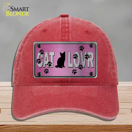 Cat Lover Pink Brushed Chrome Novelty License Plate Hat Tag Unconstructed Cotton / Red