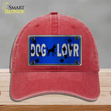 Dog Lover Blue Brushed Chrome Novelty License Plate Hat Tag Unconstructed Cotton / Red