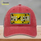 Dog Lover Yellow Brushed Chrome Novelty License Plate Hat Tag Unconstructed Cotton / Red