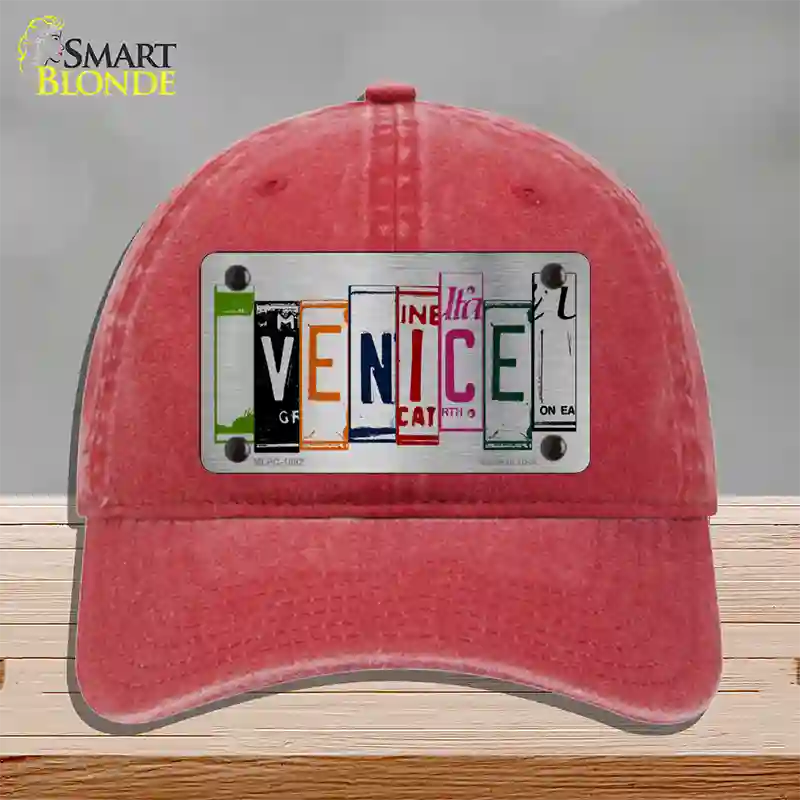 Venice License Plate Art Brushed Chrome Novelty License Plate Hat Tag Unconstructed Cotton / Red