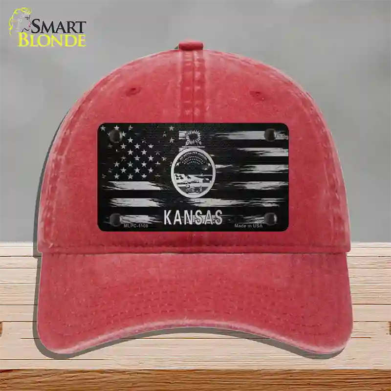 Kansas Carbon Fiber Novelty License Plate Hat Unconstructed Cotton / Red