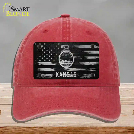 Kansas Carbon Fiber Novelty License Plate Hat Unconstructed Cotton / Red