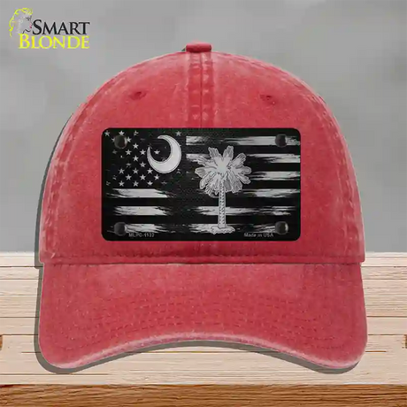 South Carolina Carbon Fiber Novelty License Plate Hat Unconstructed Cotton / Red