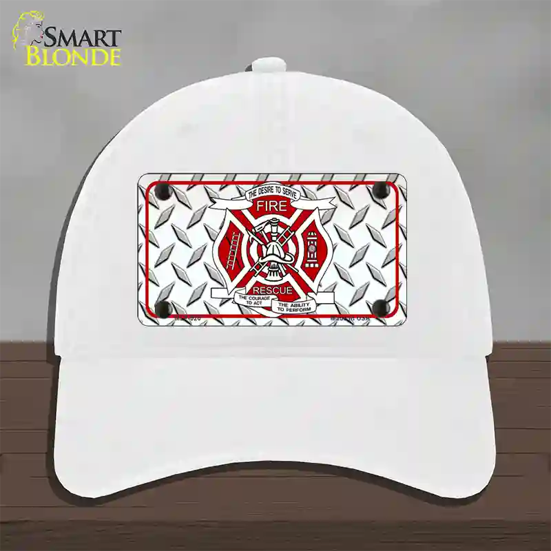 Fire Fighter Rescue Novelty License Plate Hat Unconstructed Cotton / White