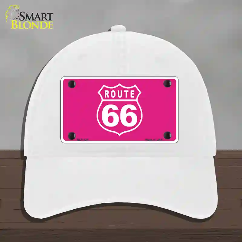 US Route 66 Pink Novelty License Plate Hat Unconstructed Cotton / White