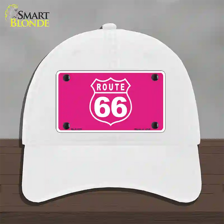 US Route 66 Pink Novelty License Plate Hat Unconstructed Cotton / White