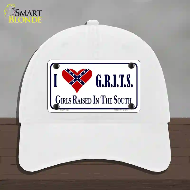 G.R.I.T.S. Confederate Flag Novelty License Plate Hat Unconstructed Cotton / White