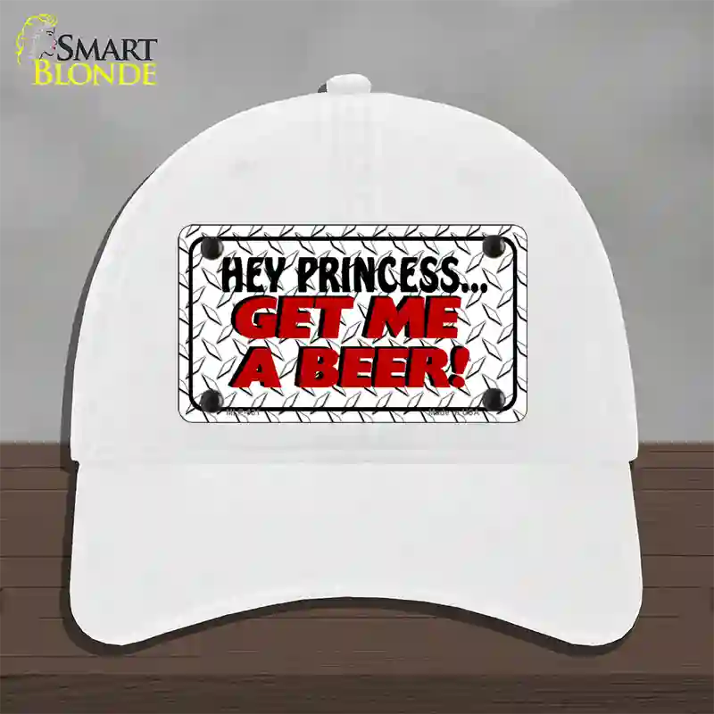 Get Me a Beer Novelty License Plate Hat Unconstructed Cotton / White