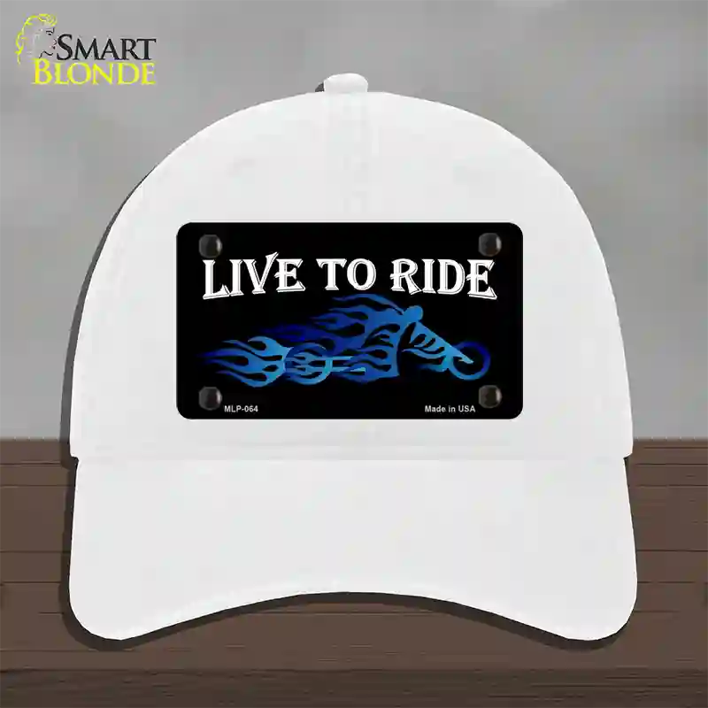 Live To Ride Novelty License Plate Hat Unconstructed Cotton / White