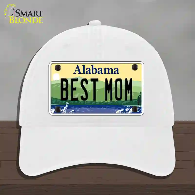 Best Mom Alabama Novelty License Plate Hat Unconstructed Cotton / White