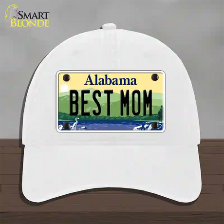 Best Mom Alabama Novelty License Plate Hat Unconstructed Cotton / White