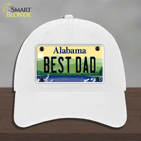 Best Dad Alabama Novelty License Plate Hat Unconstructed Cotton / White