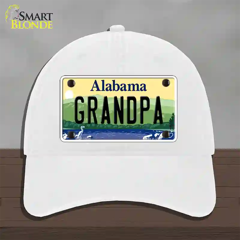 Grandpa Alabama Novelty License Plate Hat Unconstructed Cotton / White