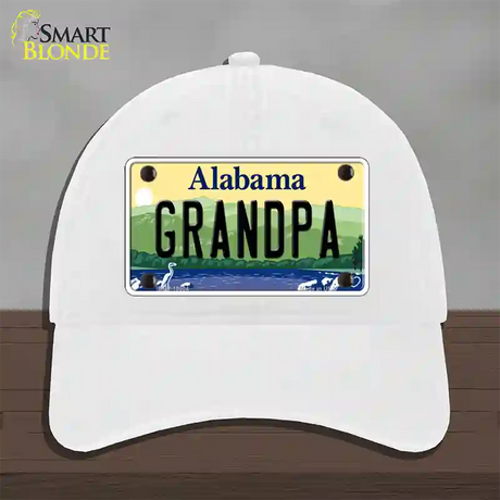 Grandpa Alabama Novelty License Plate Hat Unconstructed Cotton / White