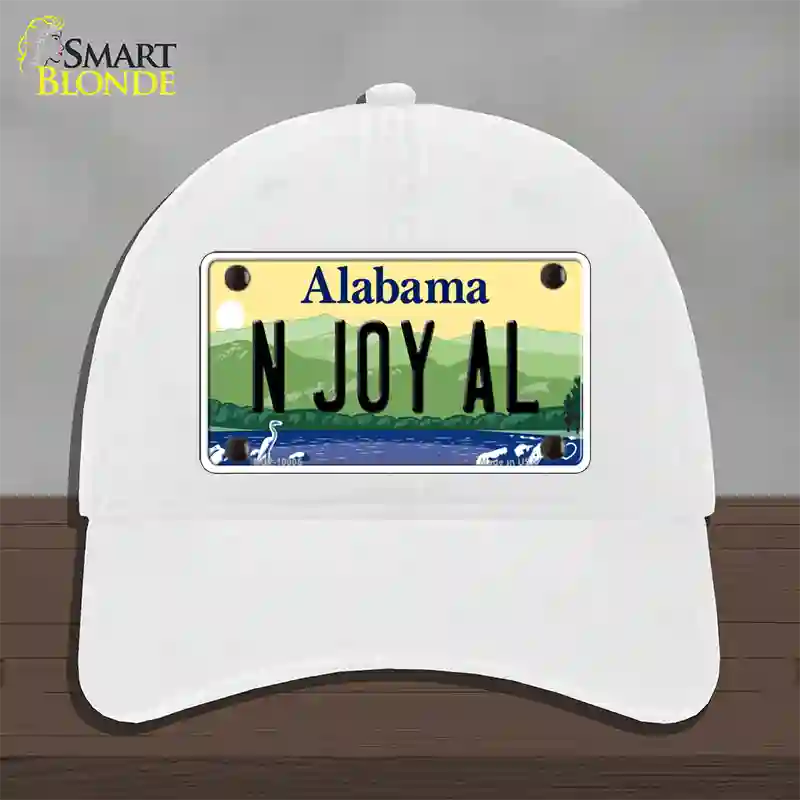 N Joy AL Alabama Novelty License Plate Hat Unconstructed Cotton / White